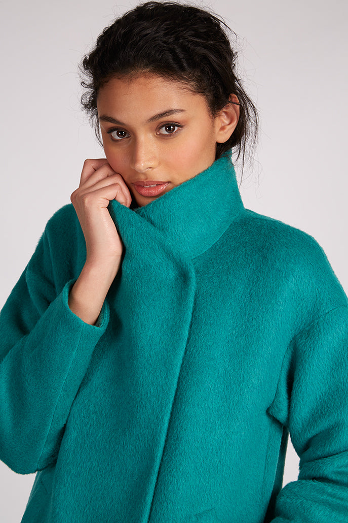 Donalda Turquoise High Neck Coat