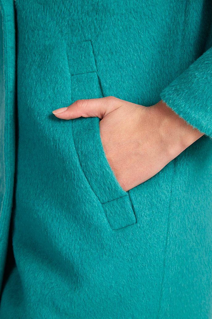 Donalda Turquoise High Neck Coat