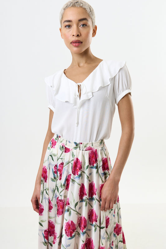 Eloise Moss Crepe Frill Collar Blouse - Off White