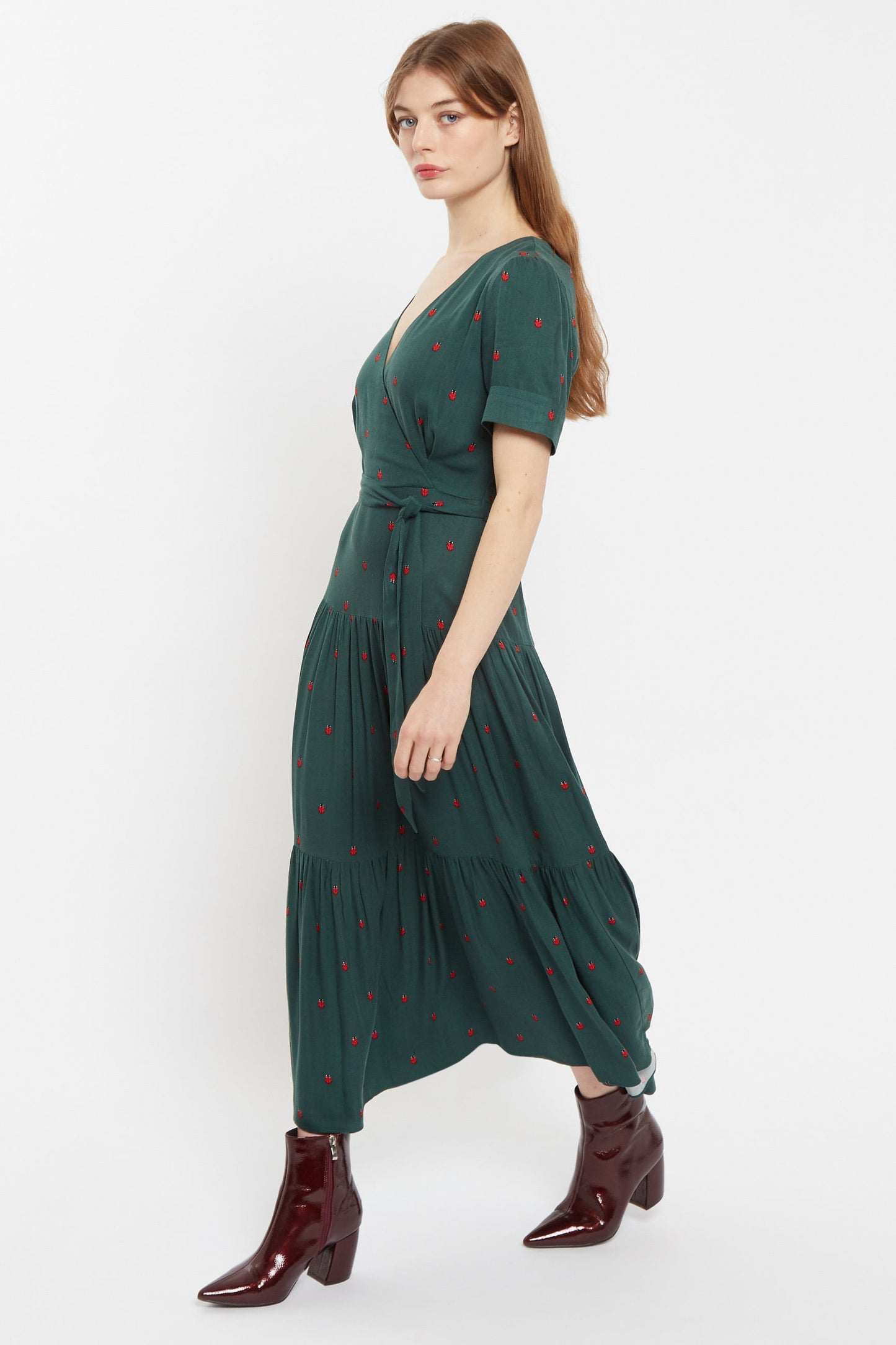 Emin Ladybird Print Tie Midi Dress