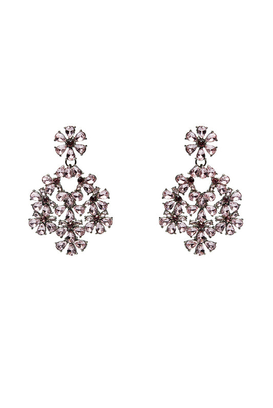 Evie Floral Drop Oversized Pink Stone Earrings