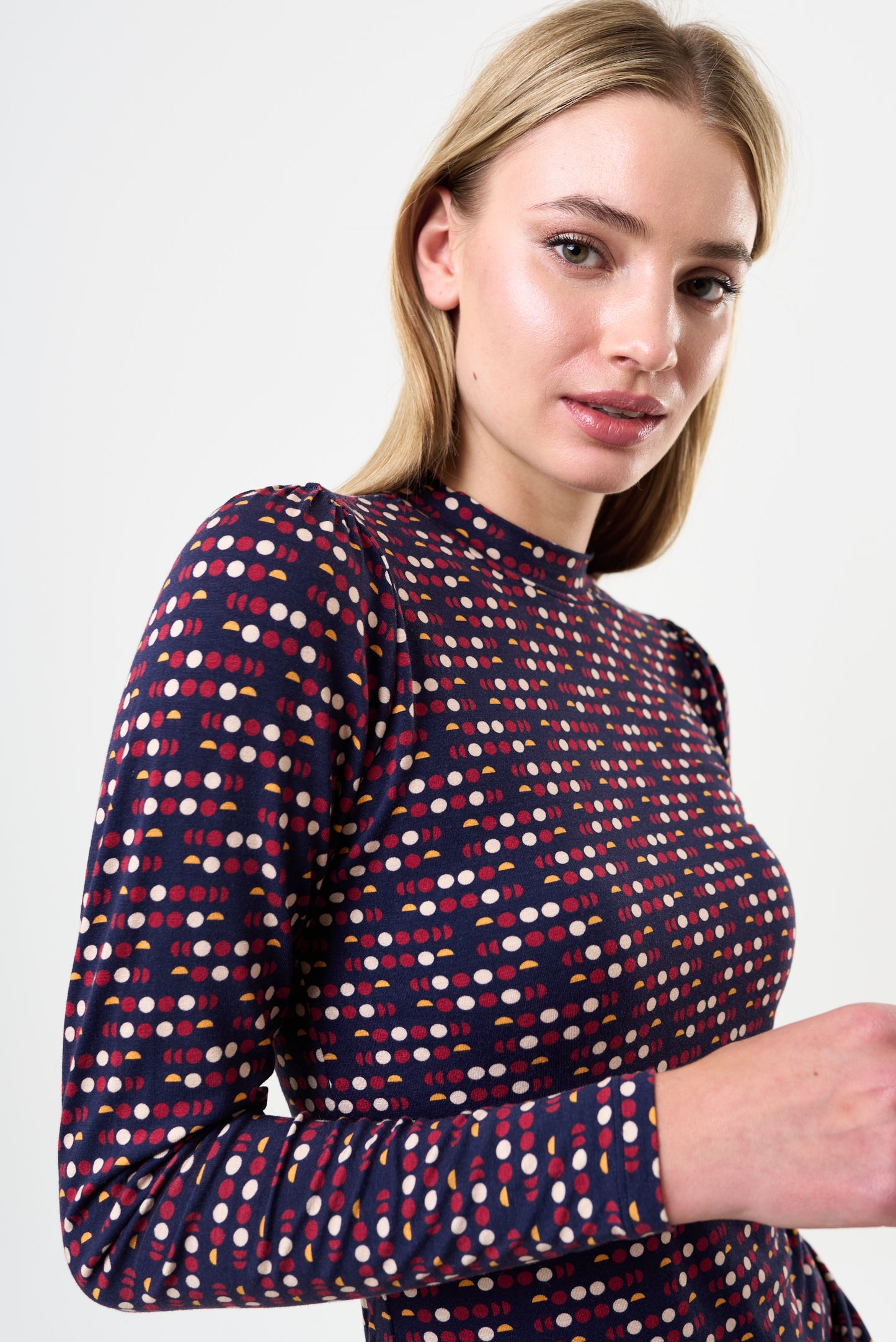 Gilly Retro Dots Print Long Sleeve Top