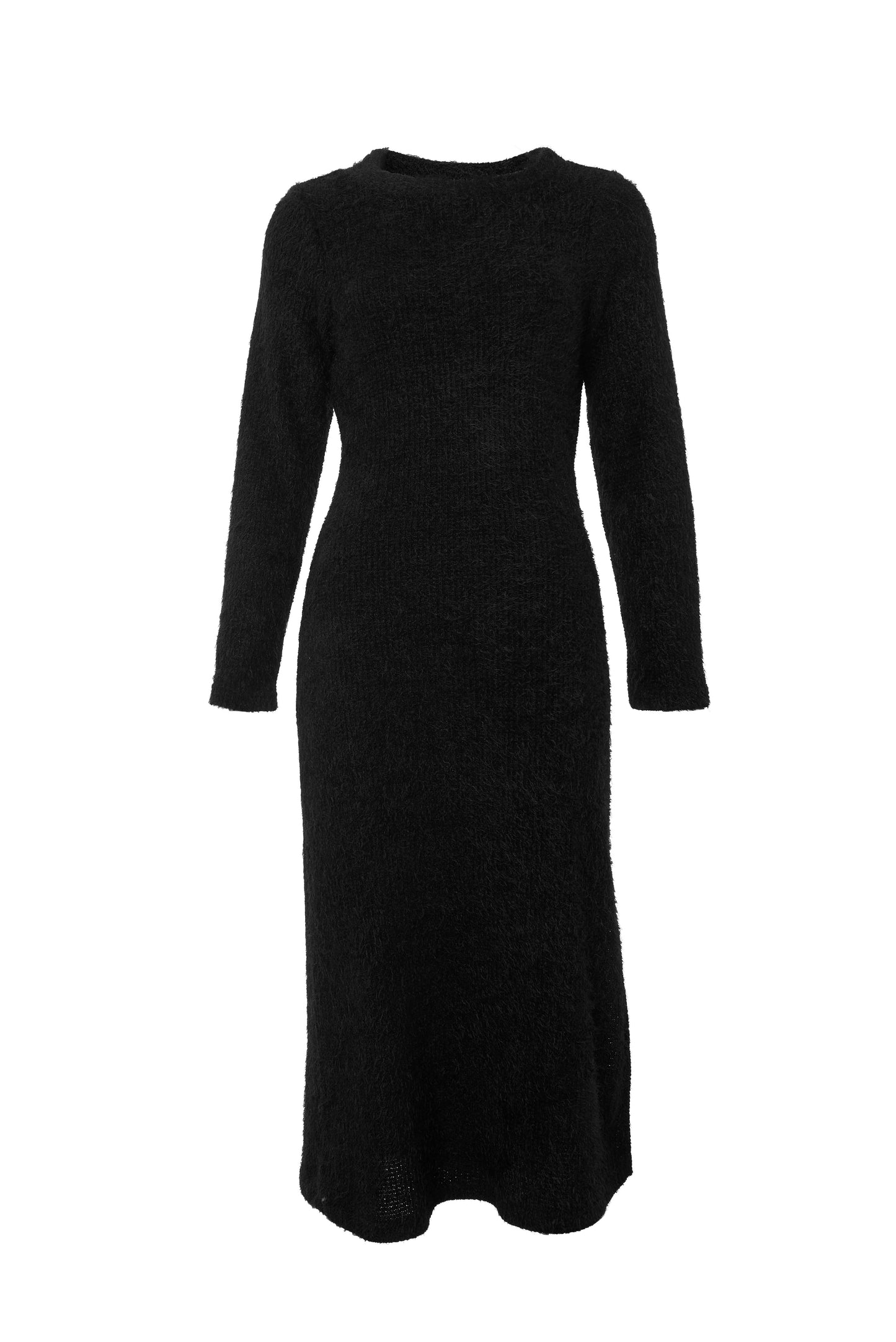 Guila Eyelash Rib Long Sleeve Midi Dress - Black