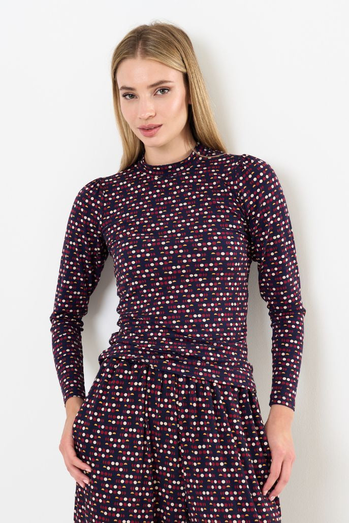 Gilly Retro Dots Print Long Sleeve Top