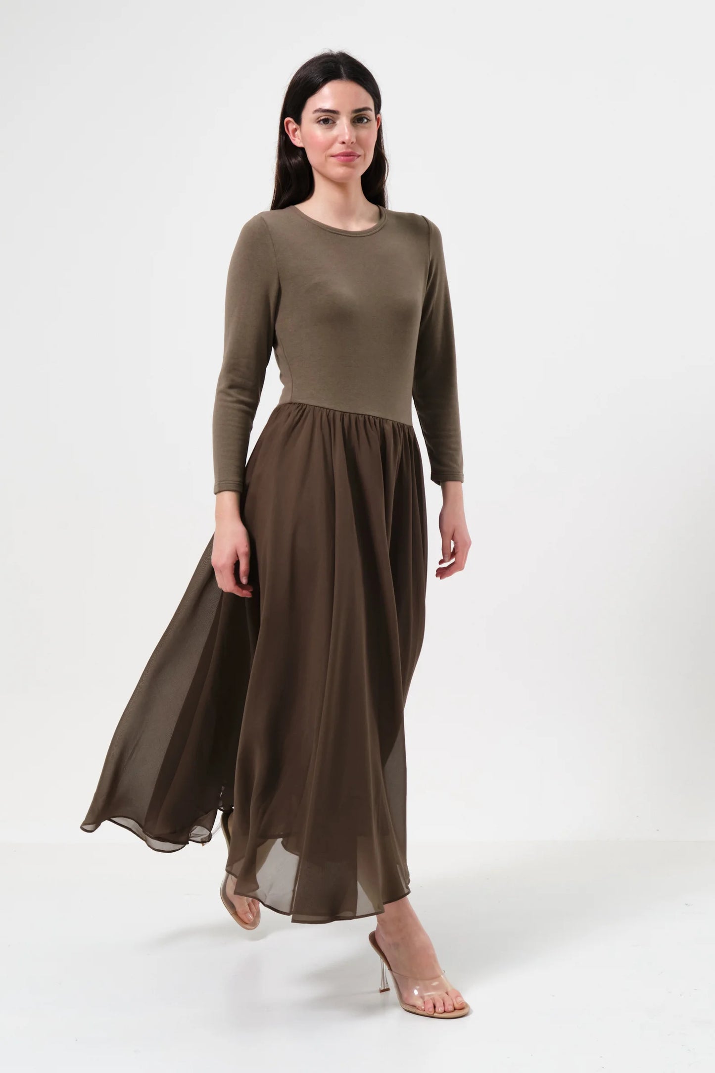 Huxley Ballerina Style Maxi Dress - Mole