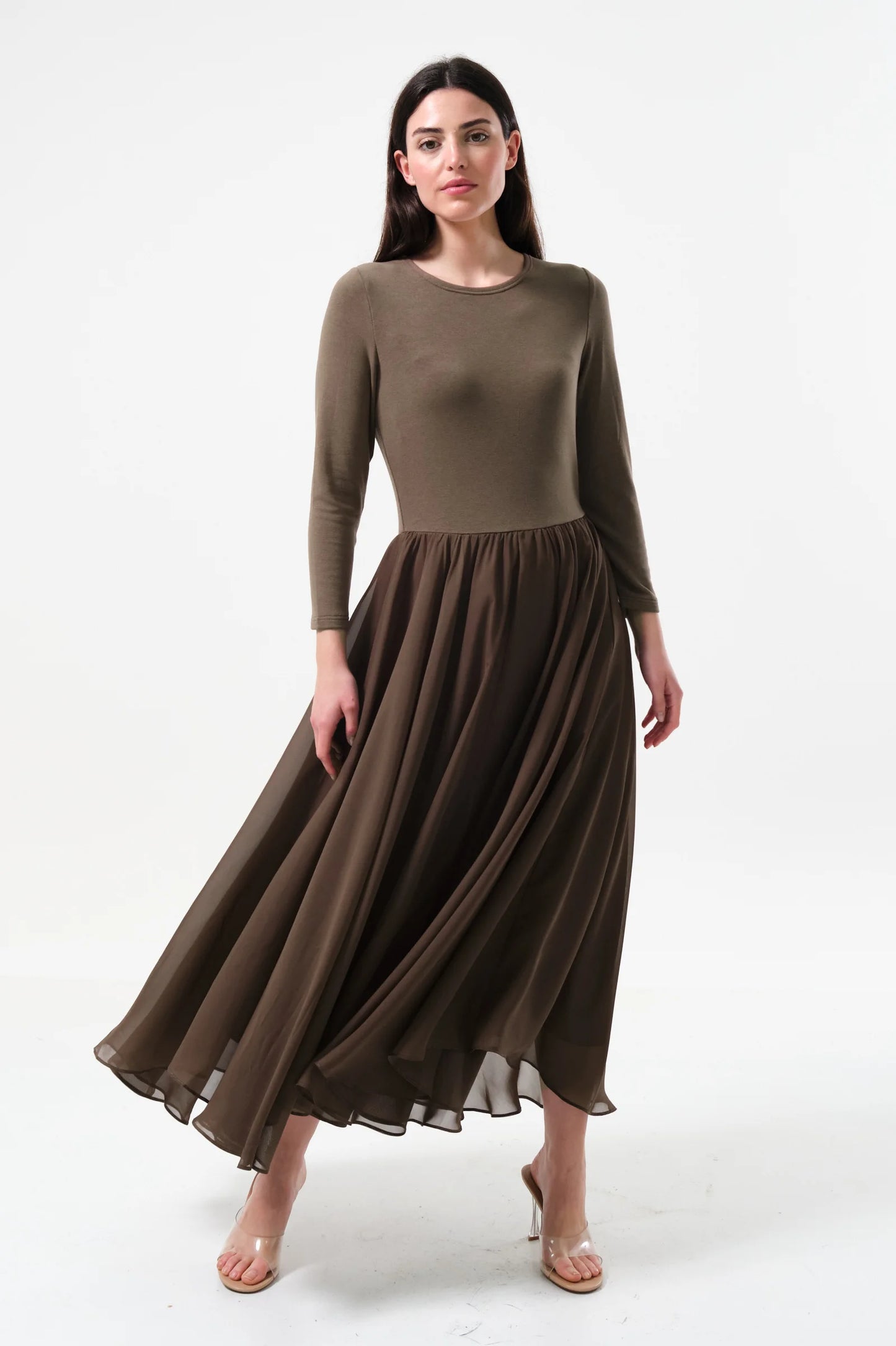 Huxley Ballerina Style Maxi Dress - Mole