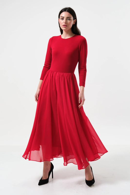 Huxley Ballerina Style Maxi Dress - Red