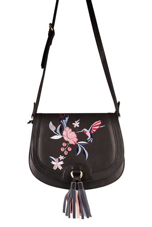 Hazel Hummingbird Embroidered Saddle Bag