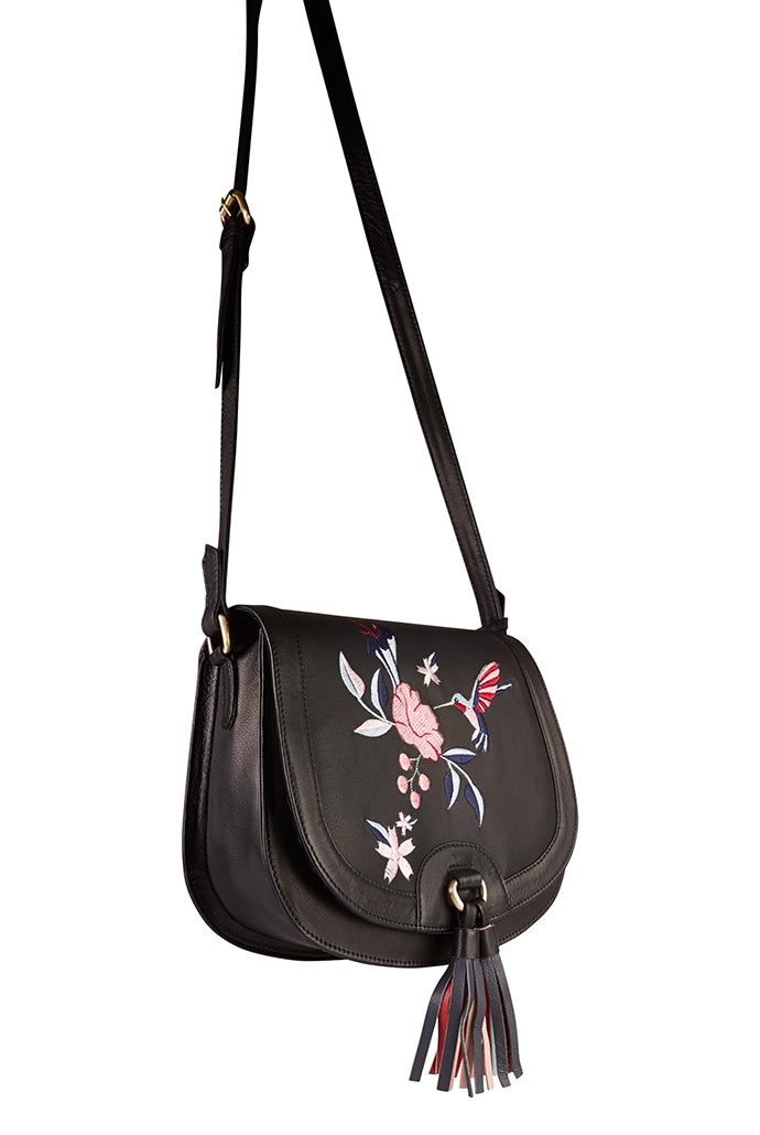 Hazel Hummingbird Embroidered Saddle Bag