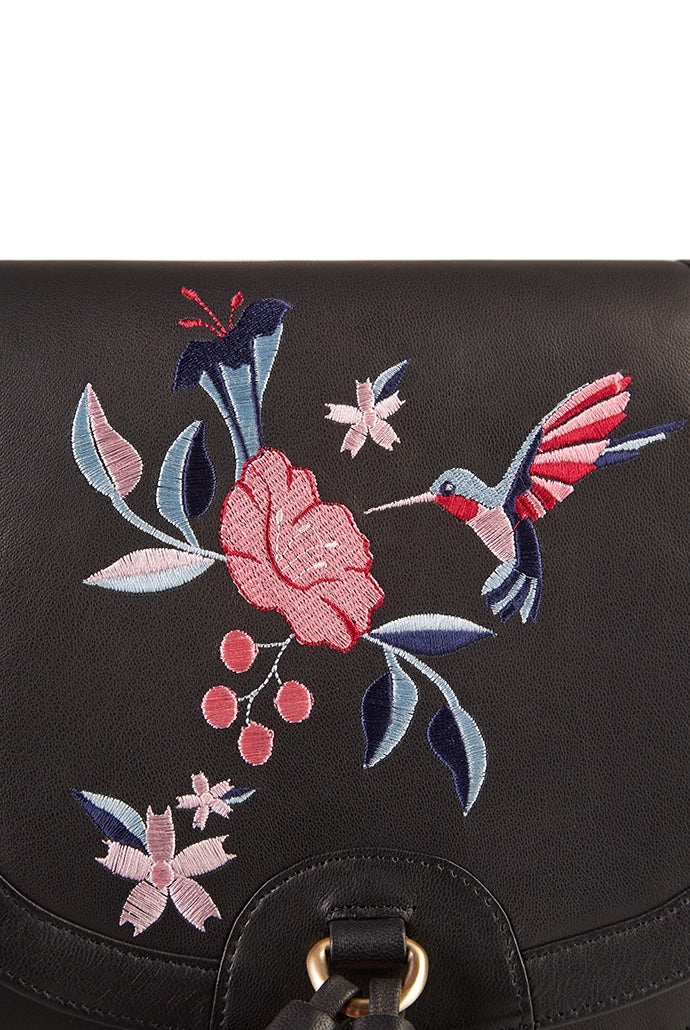 Hazel Hummingbird Embroidered Saddle Bag