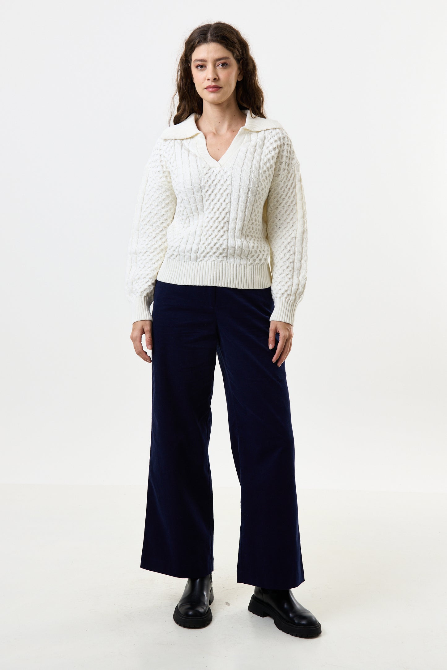 Jamie Cable Collar Jumper - Off White