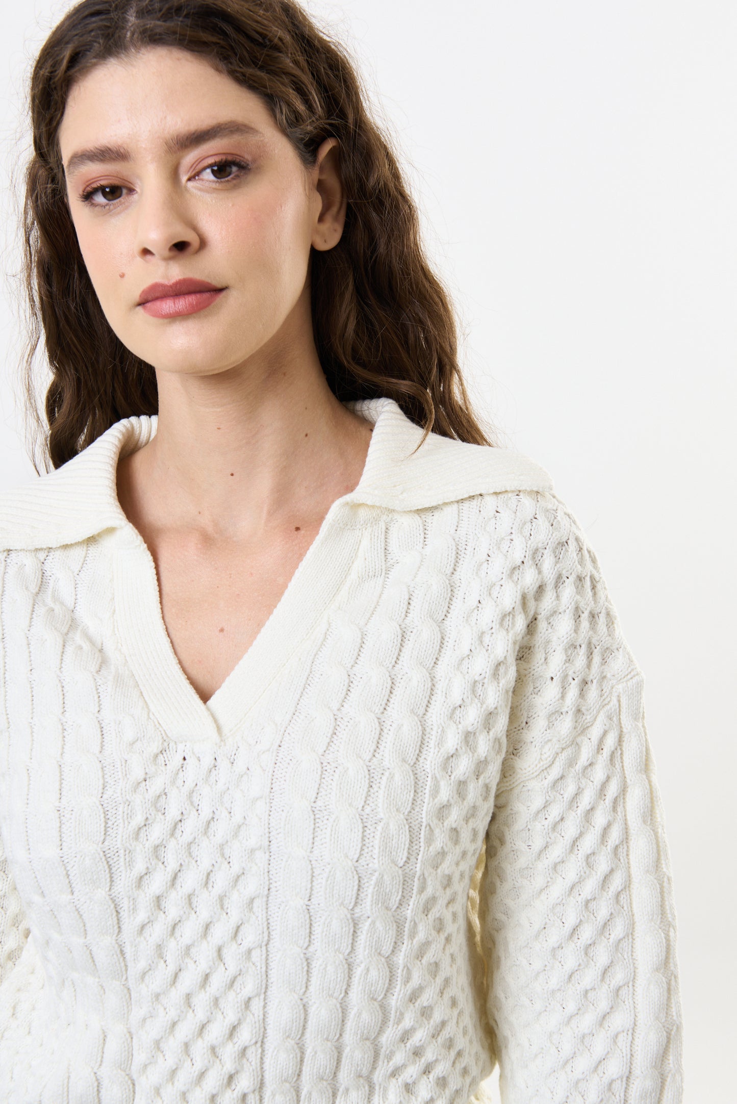 Jamie Cable Collar Jumper - Off White