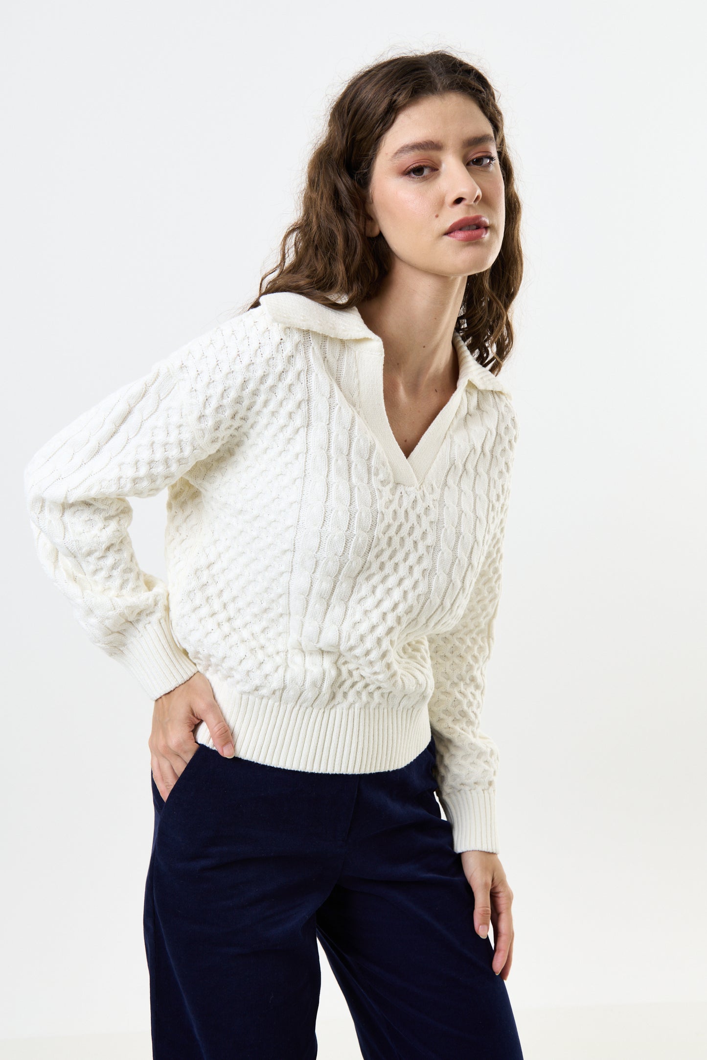 Jamie Cable Collar Jumper - Off White