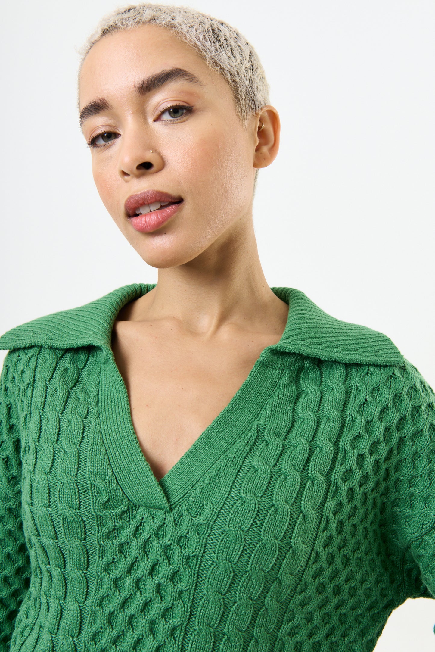 Jamie Cable Collar Jumper - Green