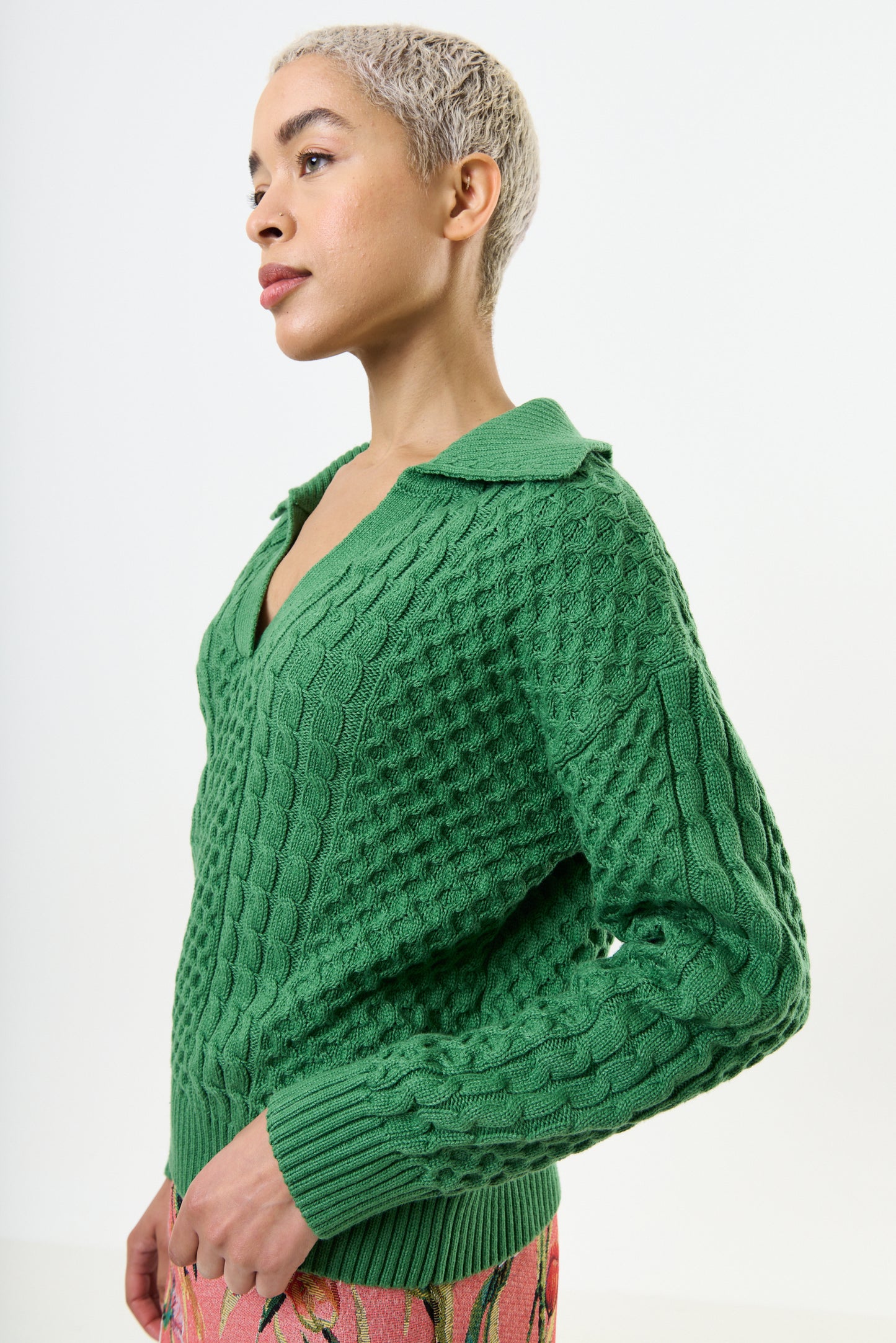 Jamie Cable Collar Jumper - Green