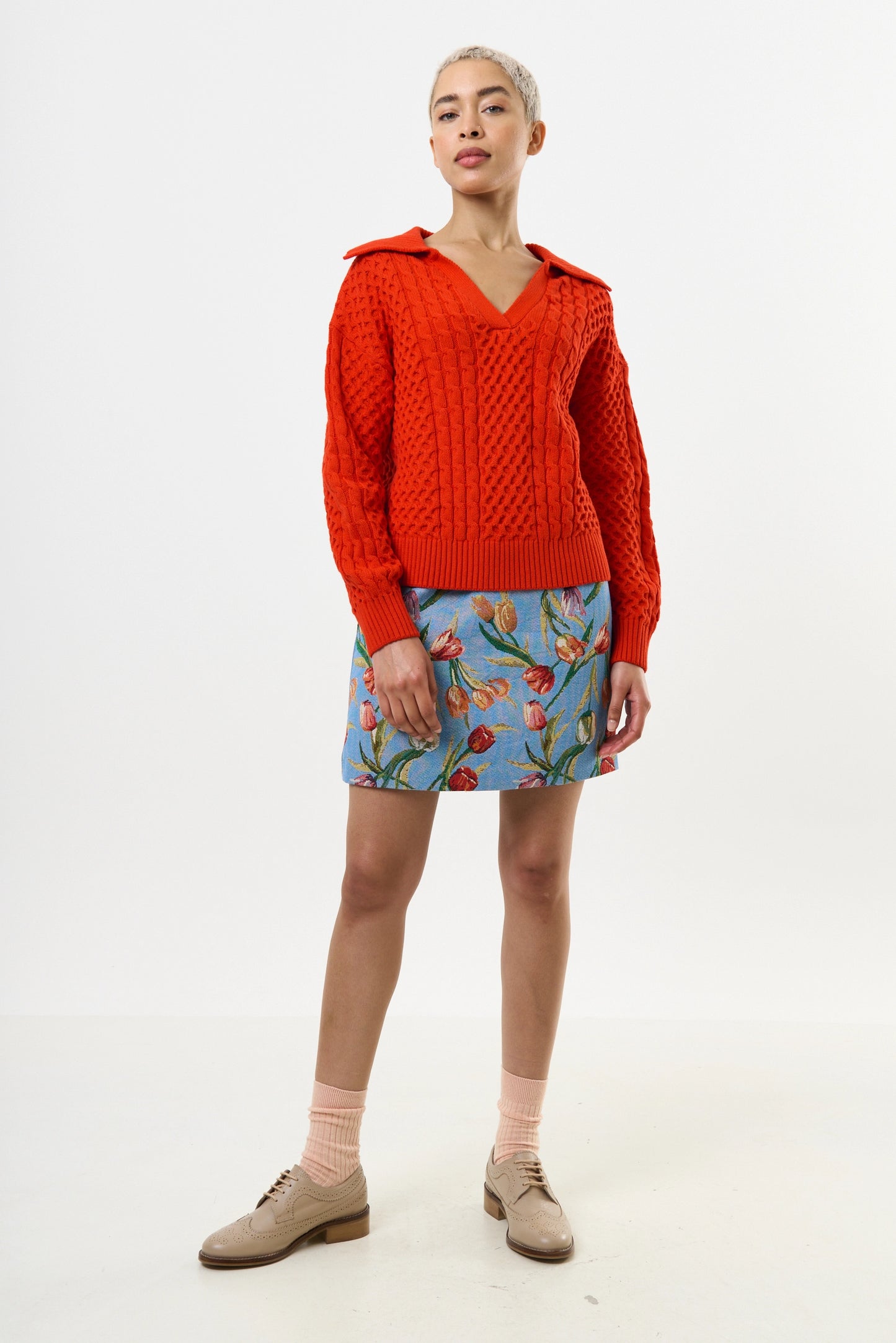 Jamie Cable Collar Jumper - Red