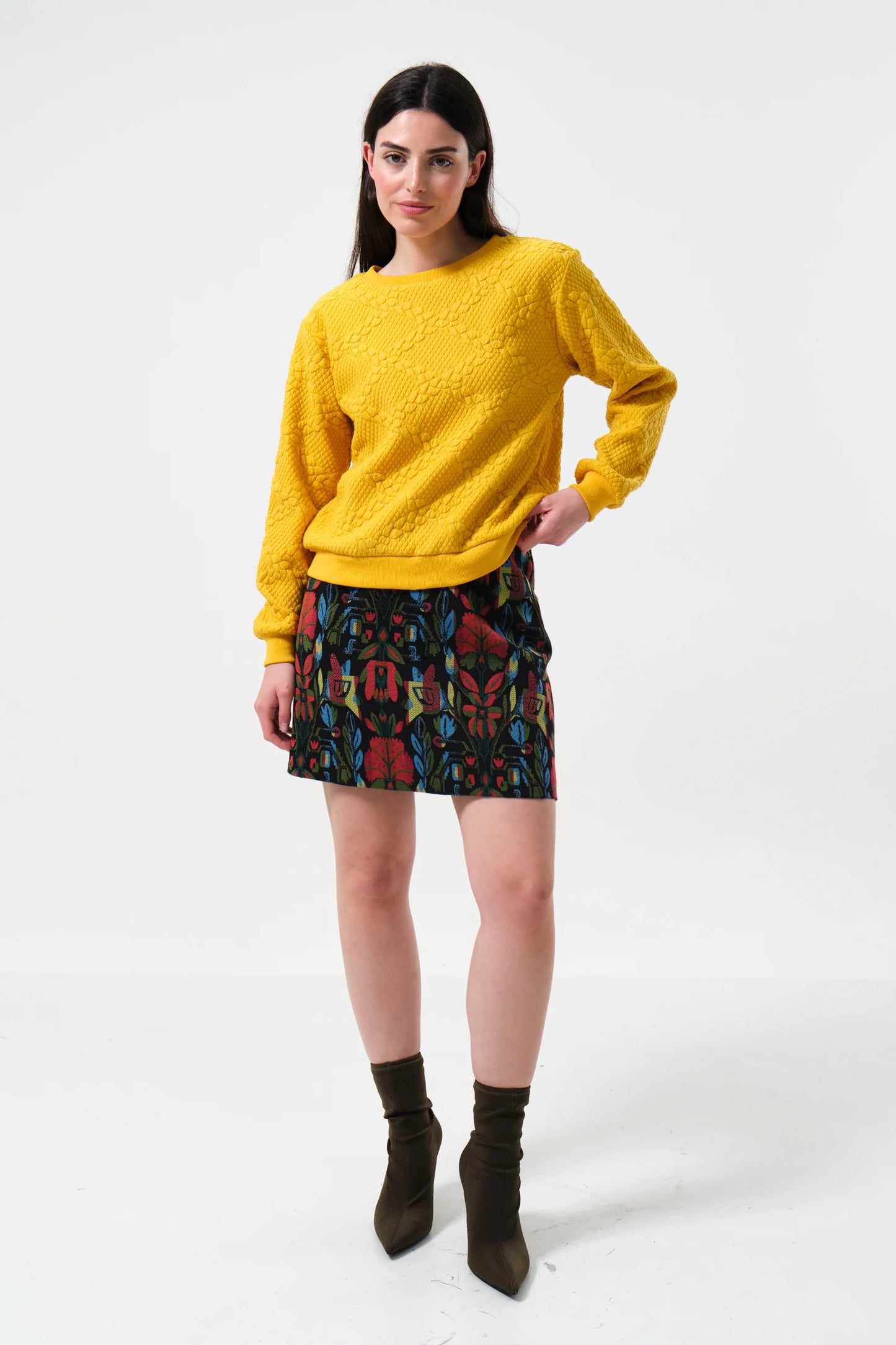 Jan Cable Quilt Sweatshirt - Mustard