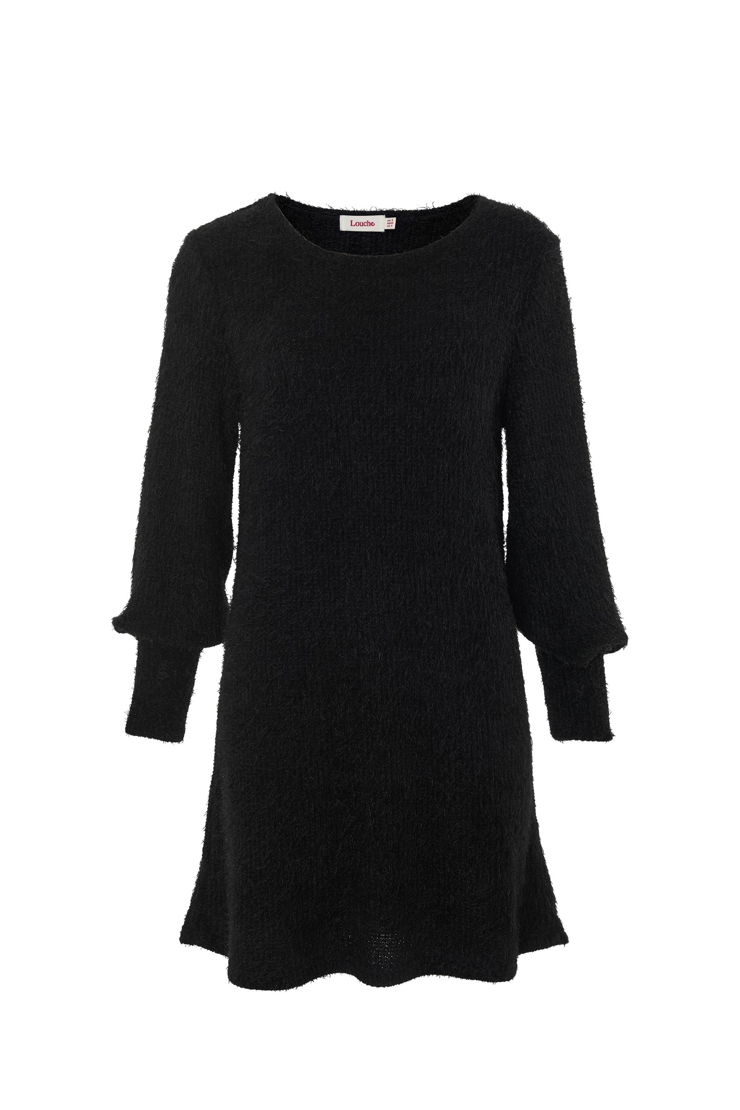 Jenyfer Eyelash Rib Long Sleeve Mini Dress - Black