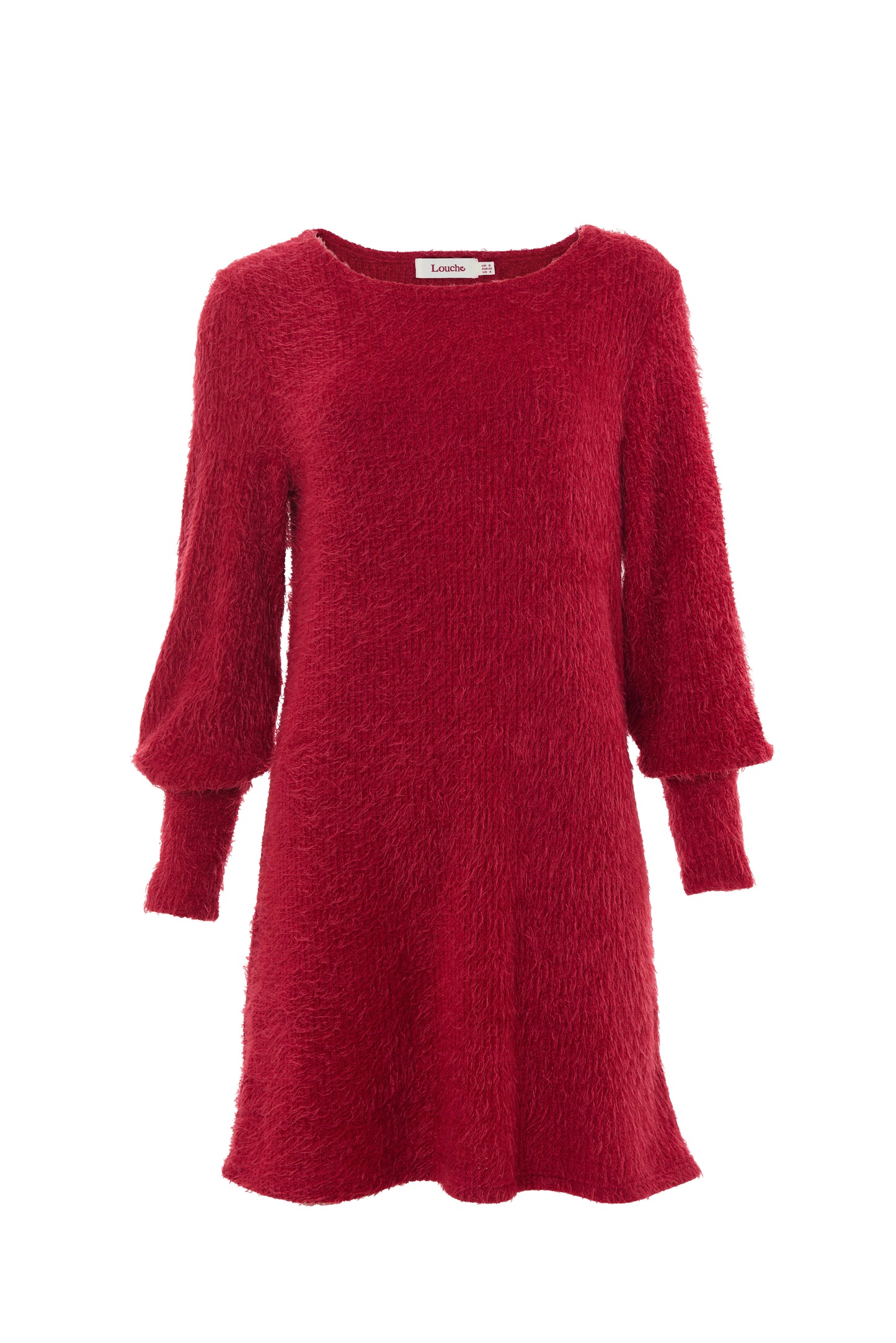 Jenyfer Eyelash Rib Long Sleeve Mini Dress - Red