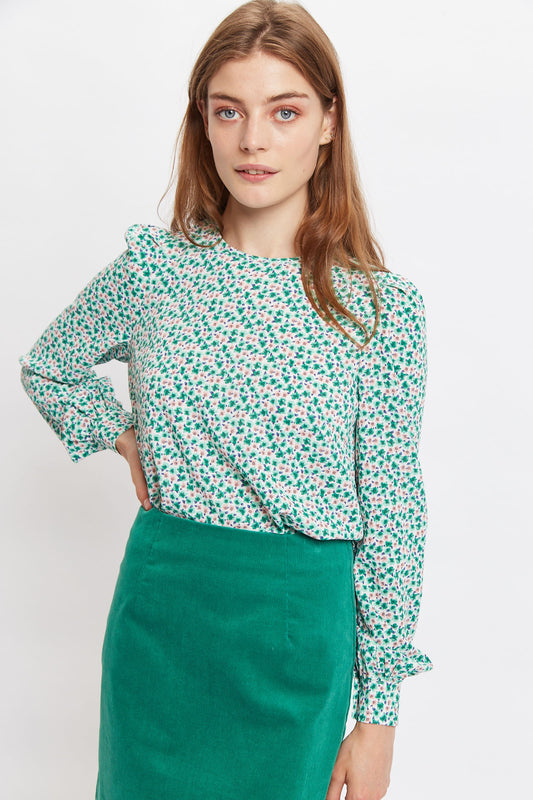 Lima Mint Blossom Print Long Sleeve Blouse