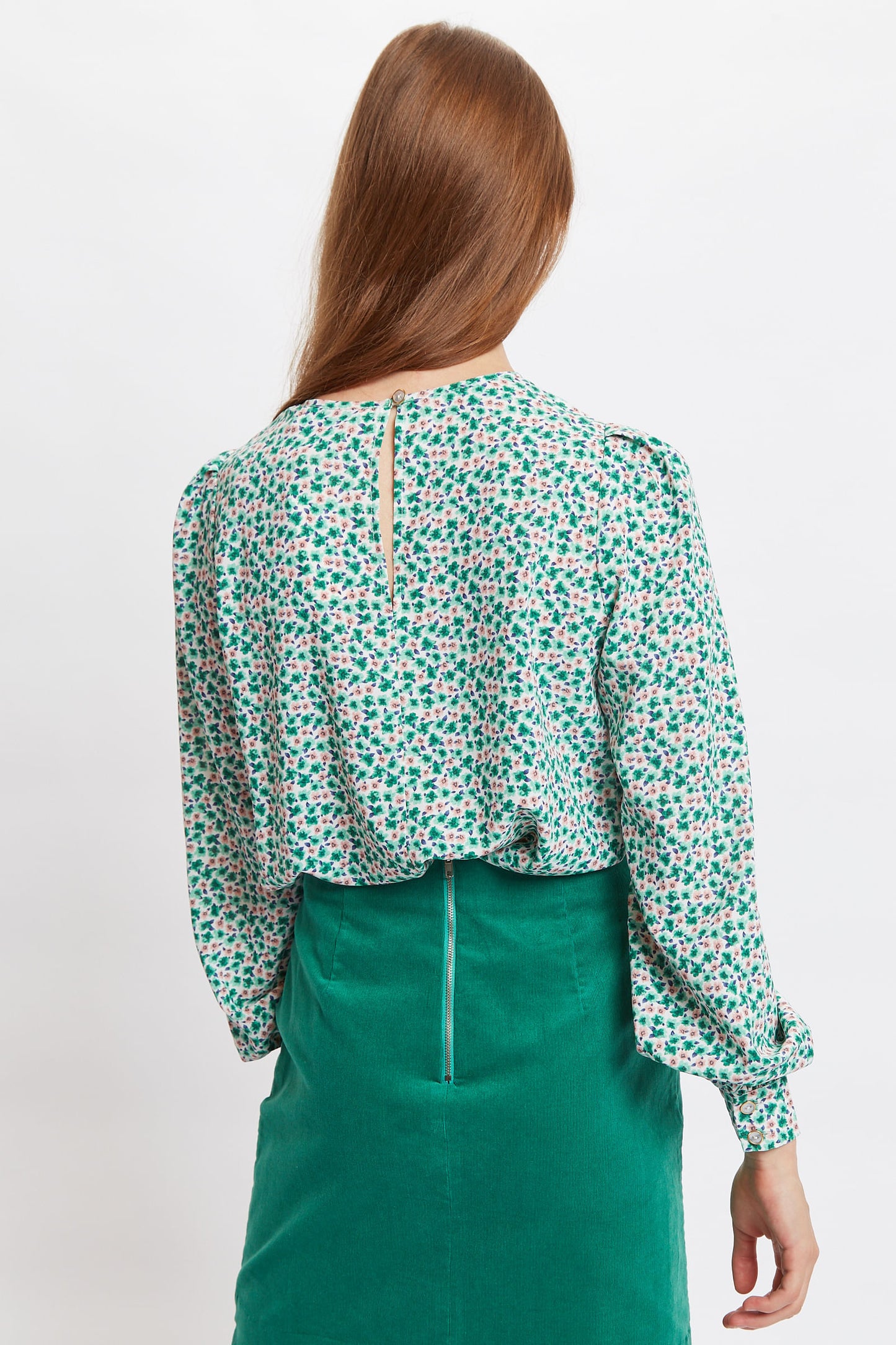 Lima Mint Blossom Print Long Sleeve Blouse