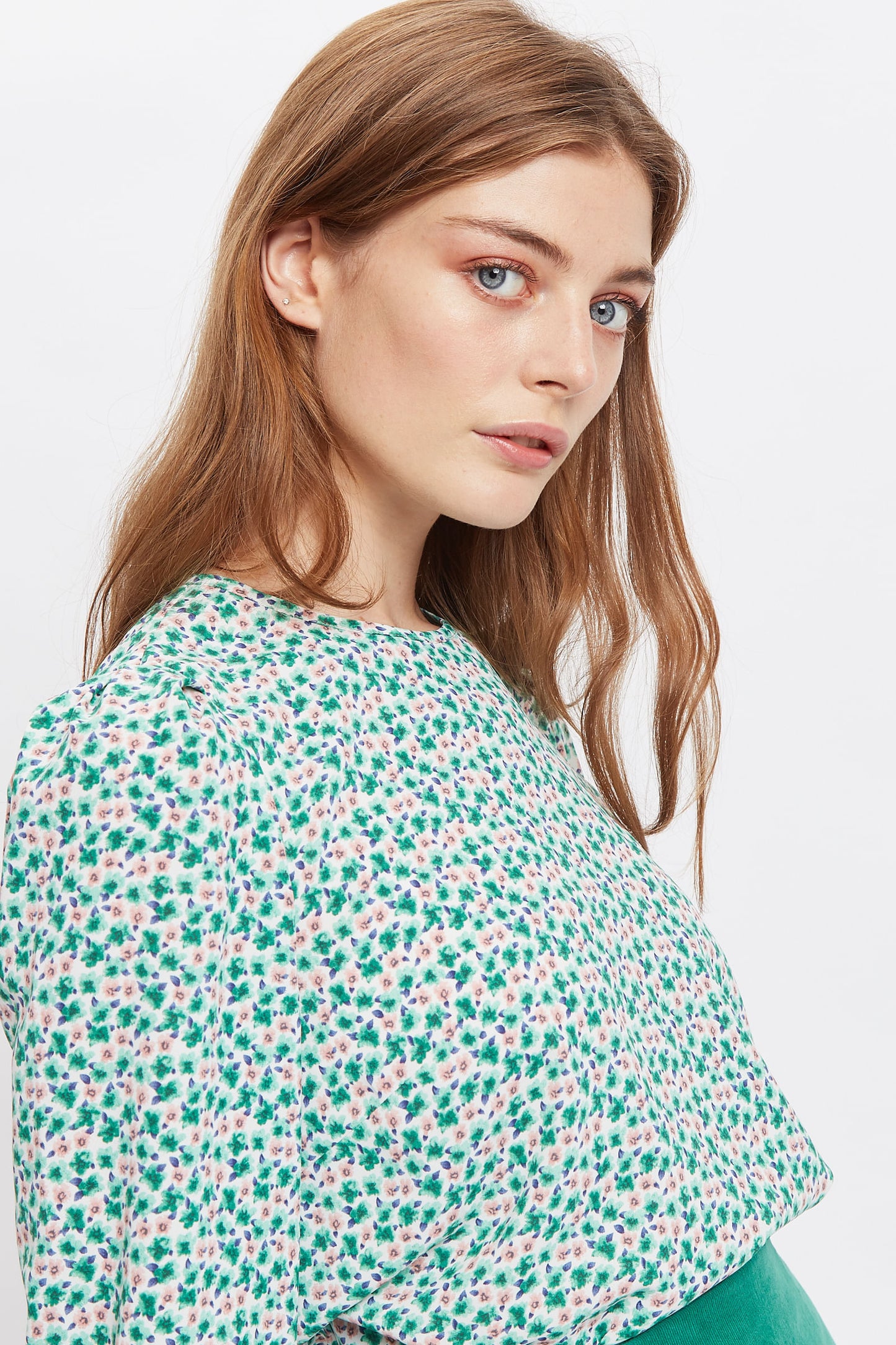 Lima Mint Blossom Print Long Sleeve Blouse