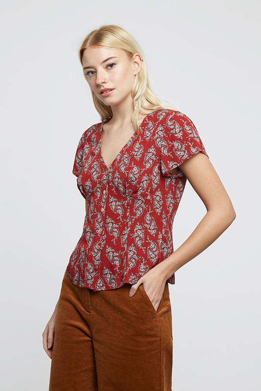 Lorenza Paisley Button Down Top