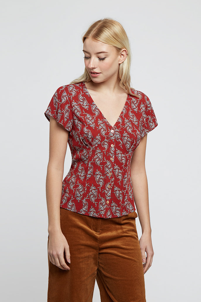 Lorenza Paisley Button Down Top