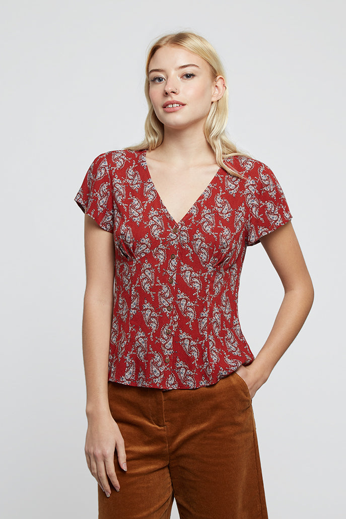 Lorenza Paisley Button Down Top