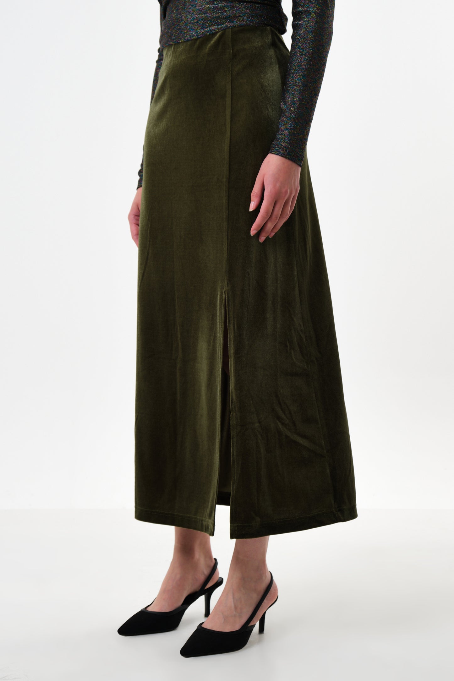 Mahee Velvet Midaxi Skirt - Sage