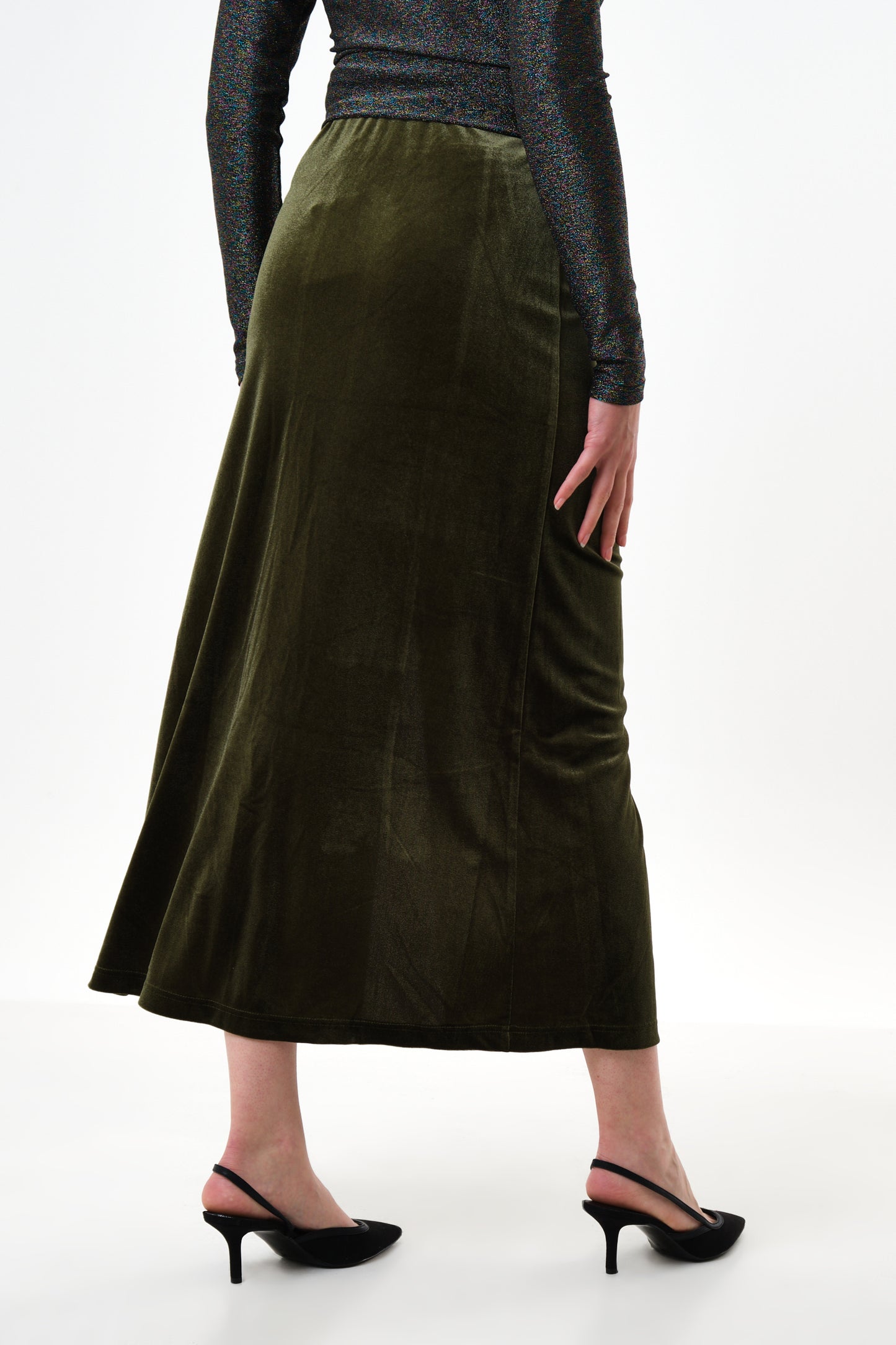 Mahee Velvet Midaxi Skirt - Sage