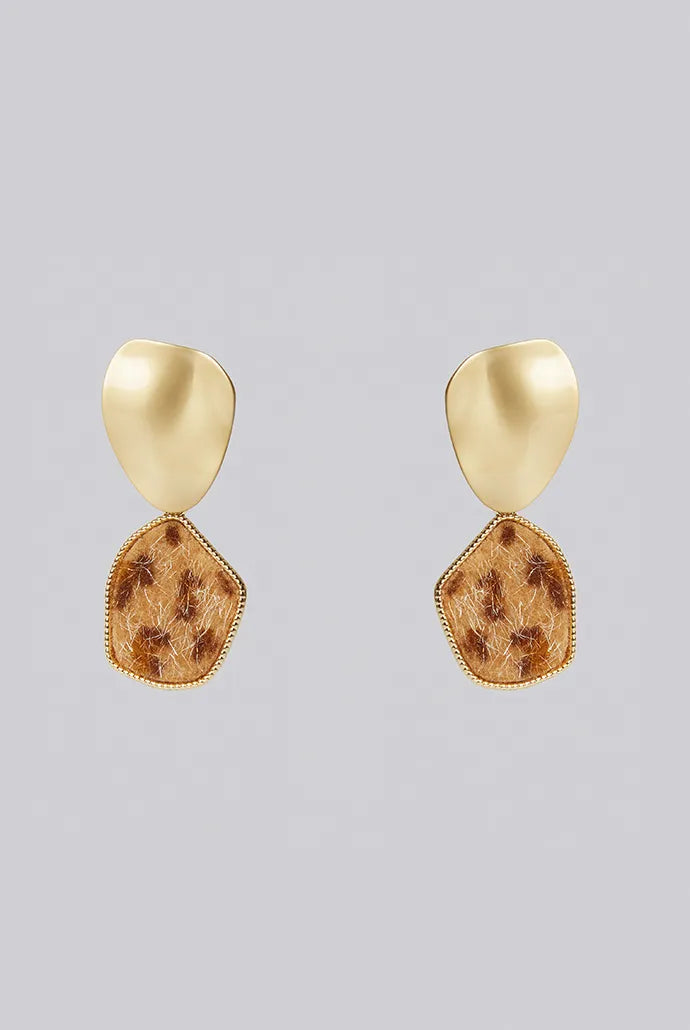 Malachi Matte Gold and Leopard Drop Earrings