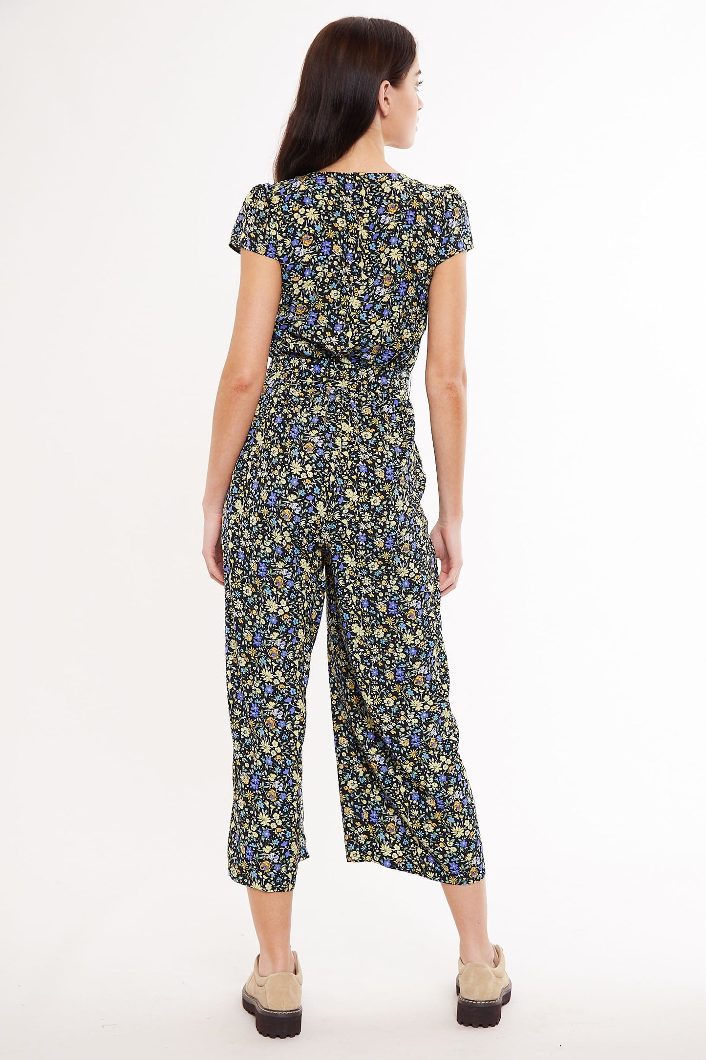 Marleen Fallen Flower Print Short Sleeve Cropped Jumpsuit