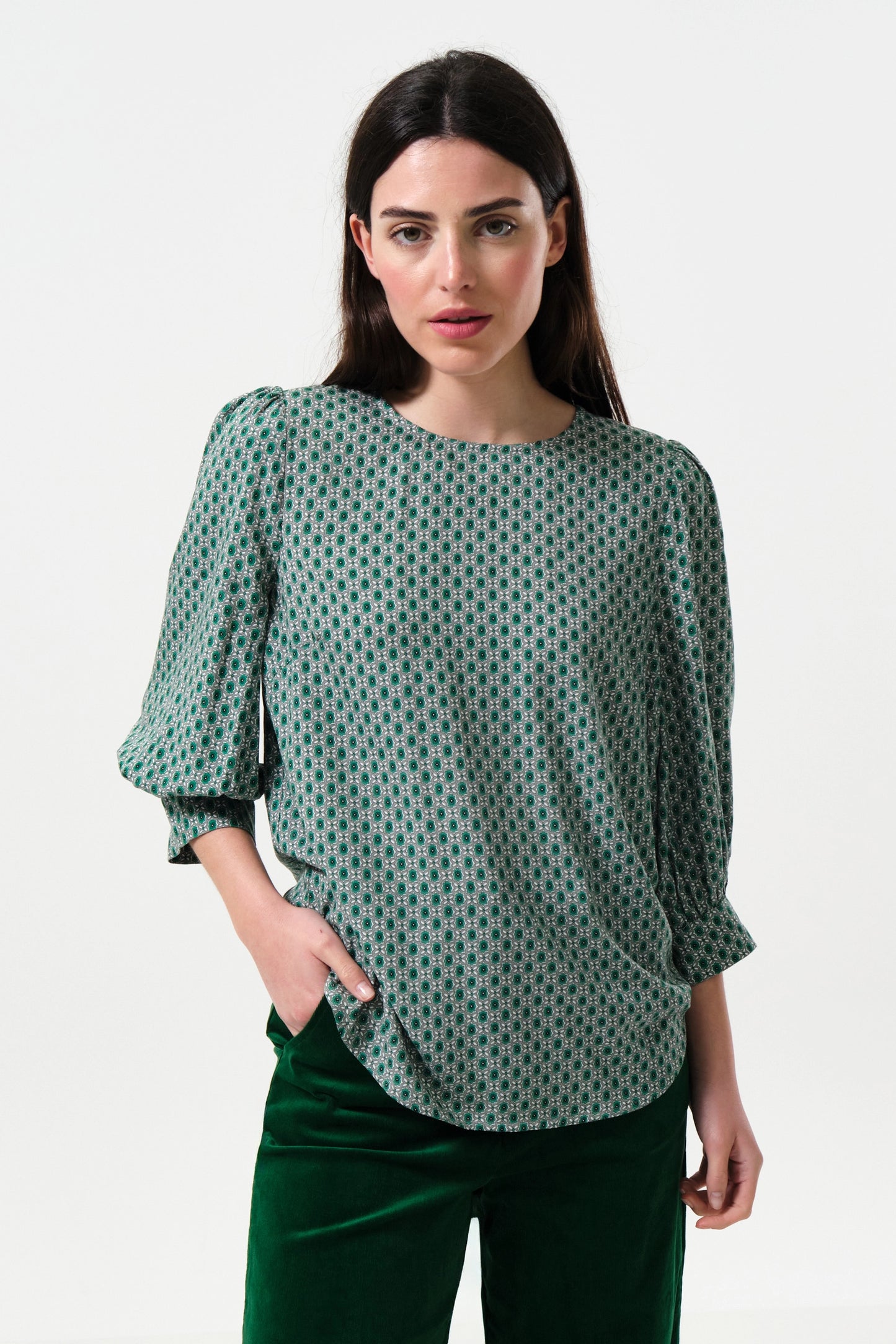 Mellie Flower Tile Print Blouse