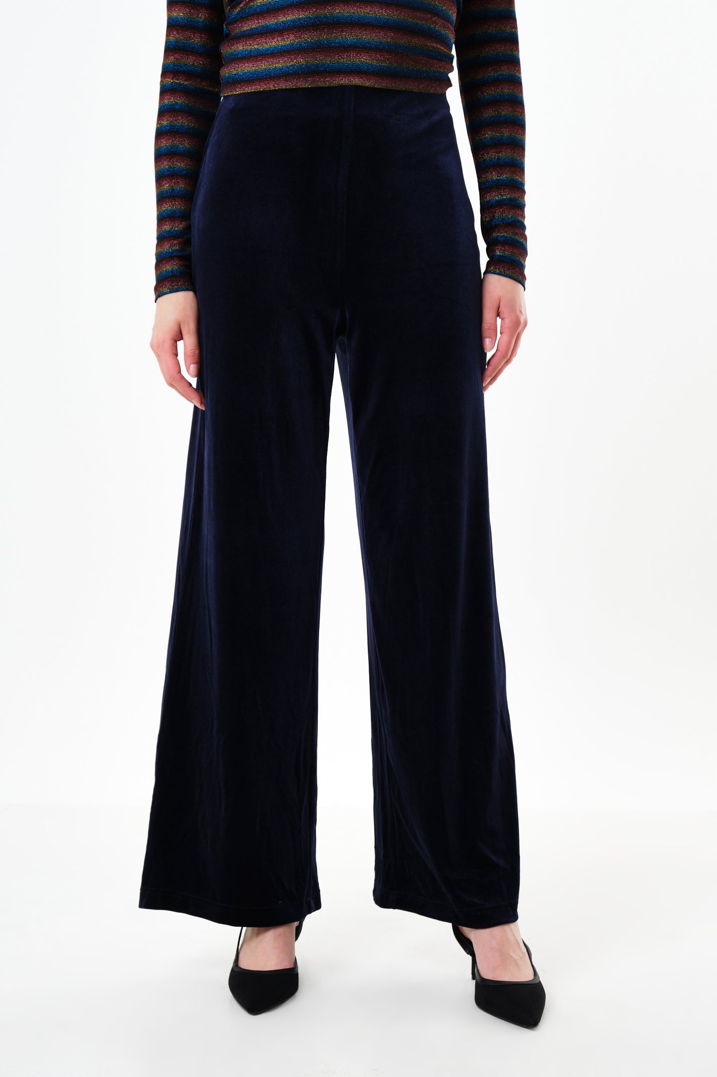 Melvin Velvet Wide Leg Trousers - Navy