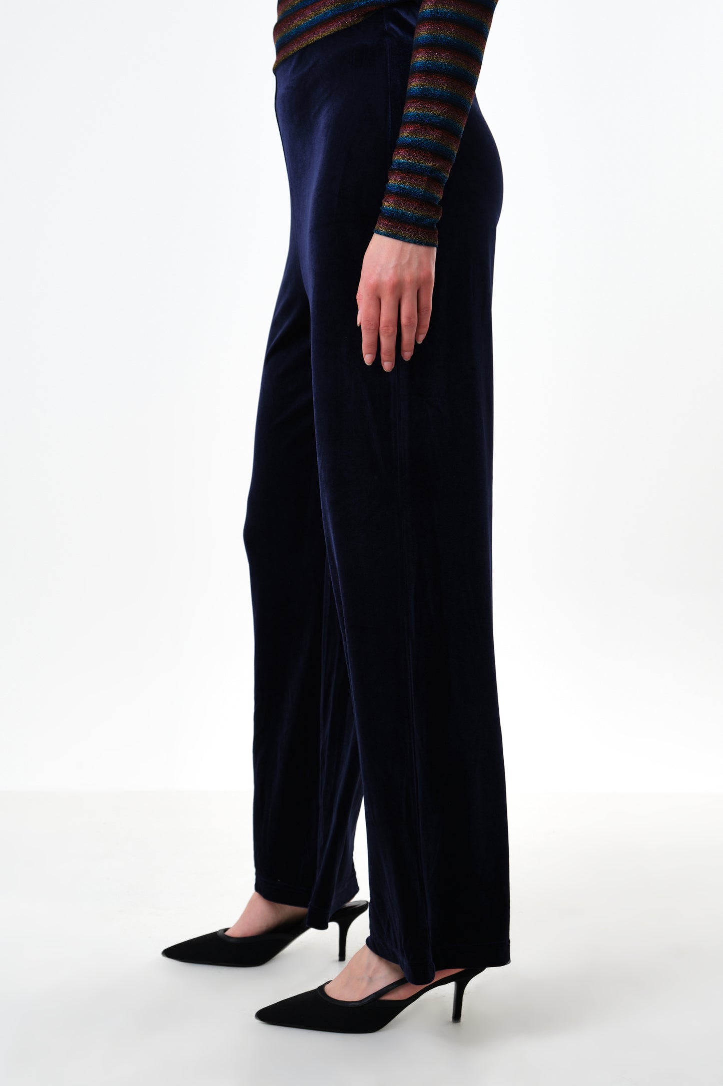 Melvin Velvet Wide Leg Trousers - Navy