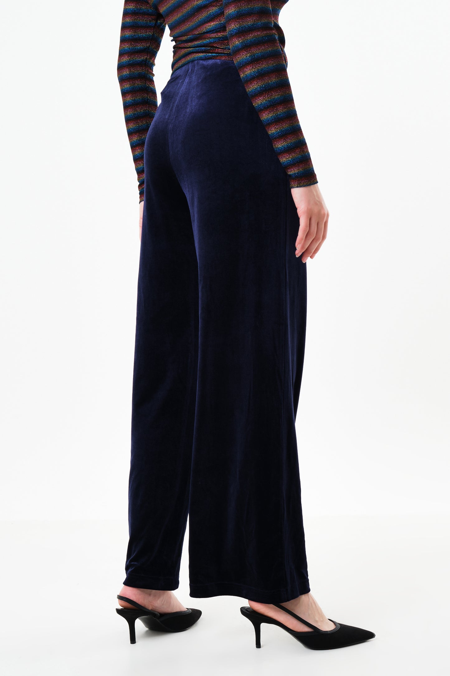 Melvin Velvet Wide Leg Trousers - Navy