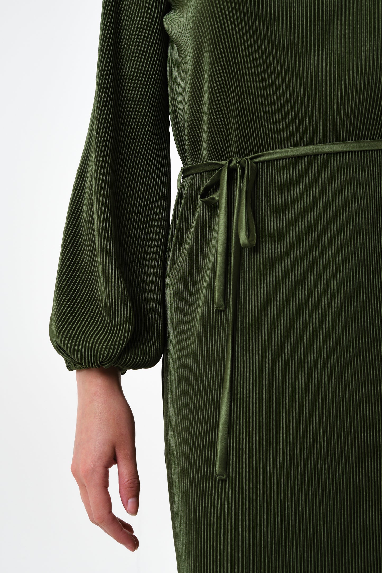 Milene Pleat Long Sleeve Midi Dress - Sage