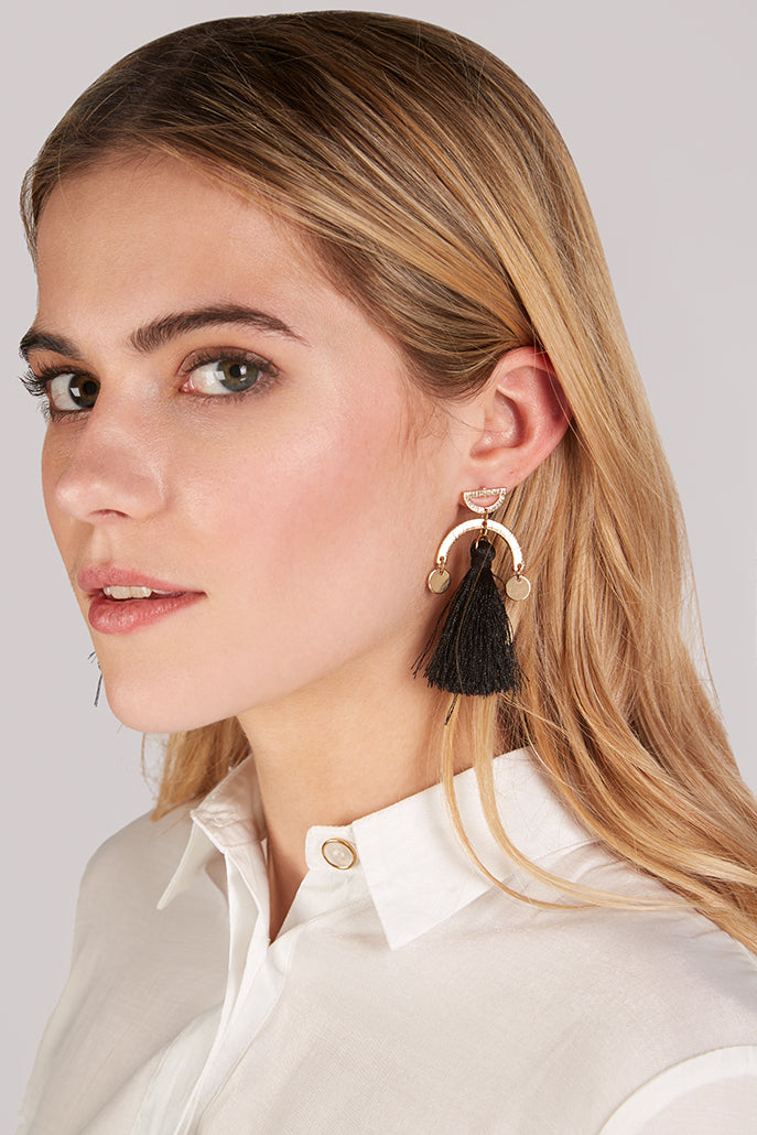 Millie Black Tassel And Brushed Gold Drop Earrings