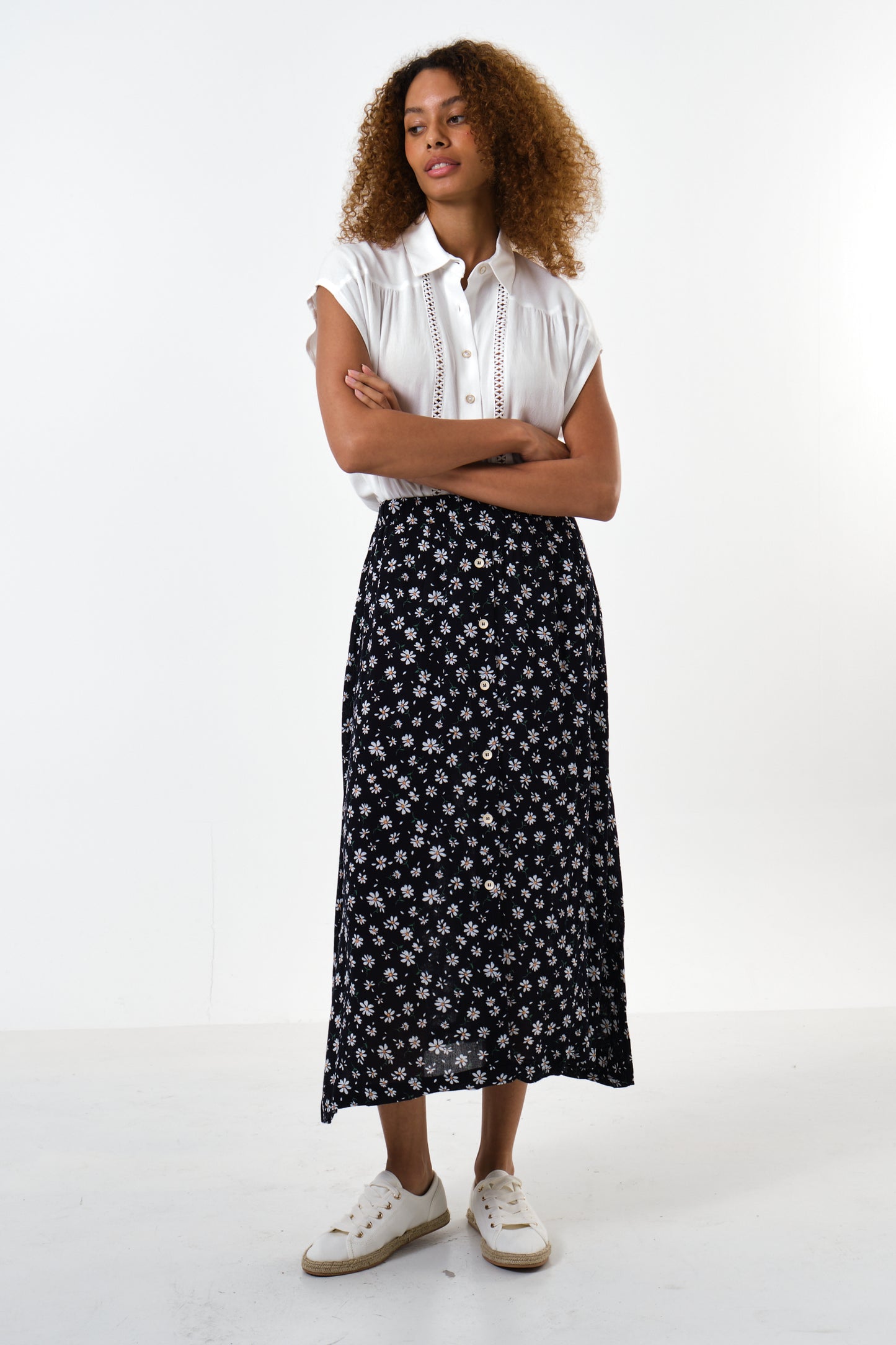 Nese Daisy Drop Print Midi Skirt