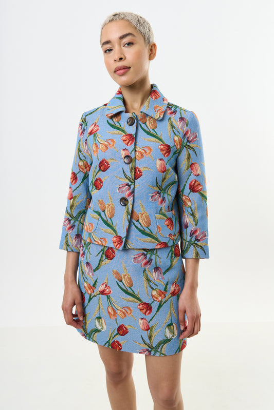 Salut Tulip Jacquard Short Jacket - Blue