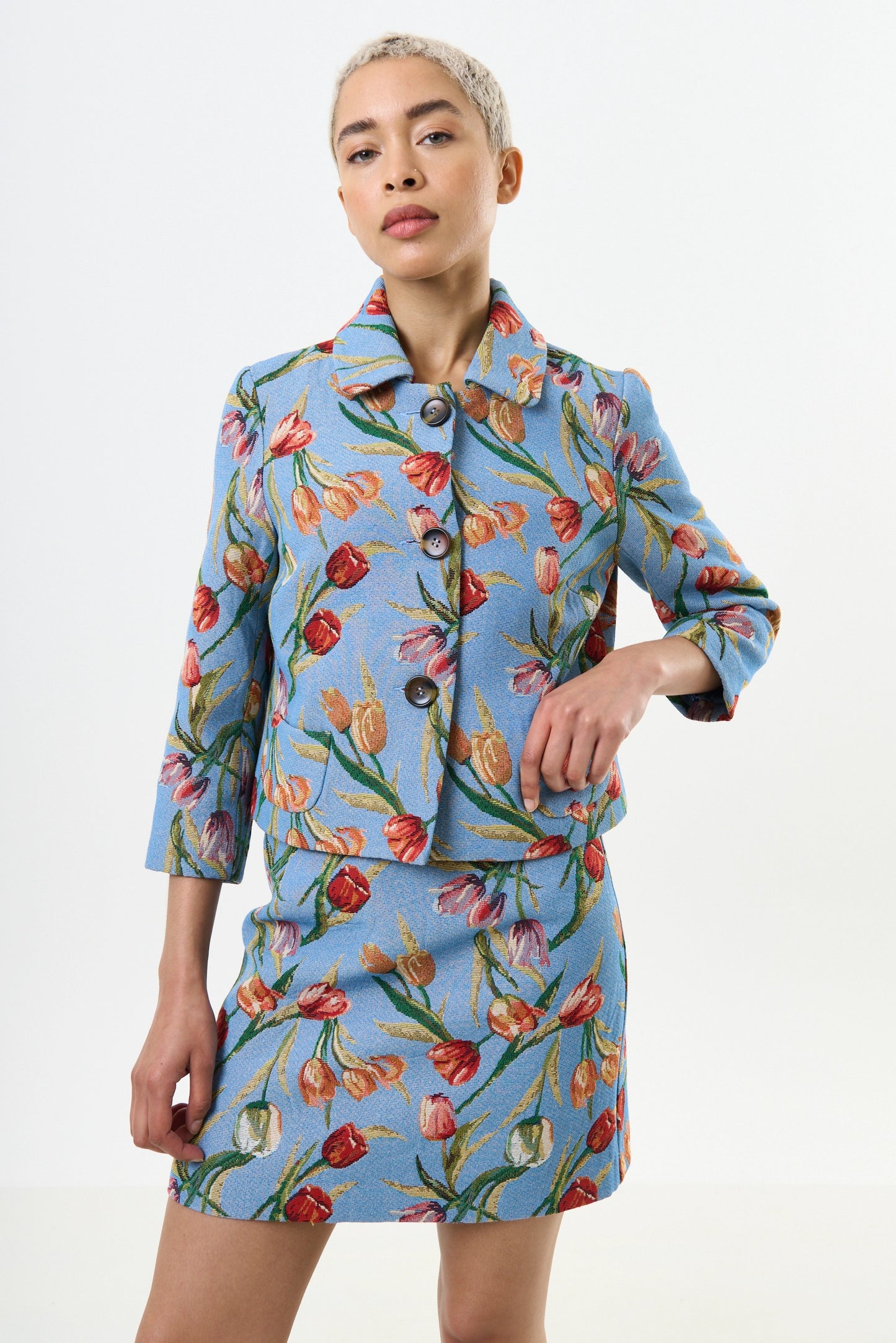 Salut Tulip Jacquard Short Jacket - Blue