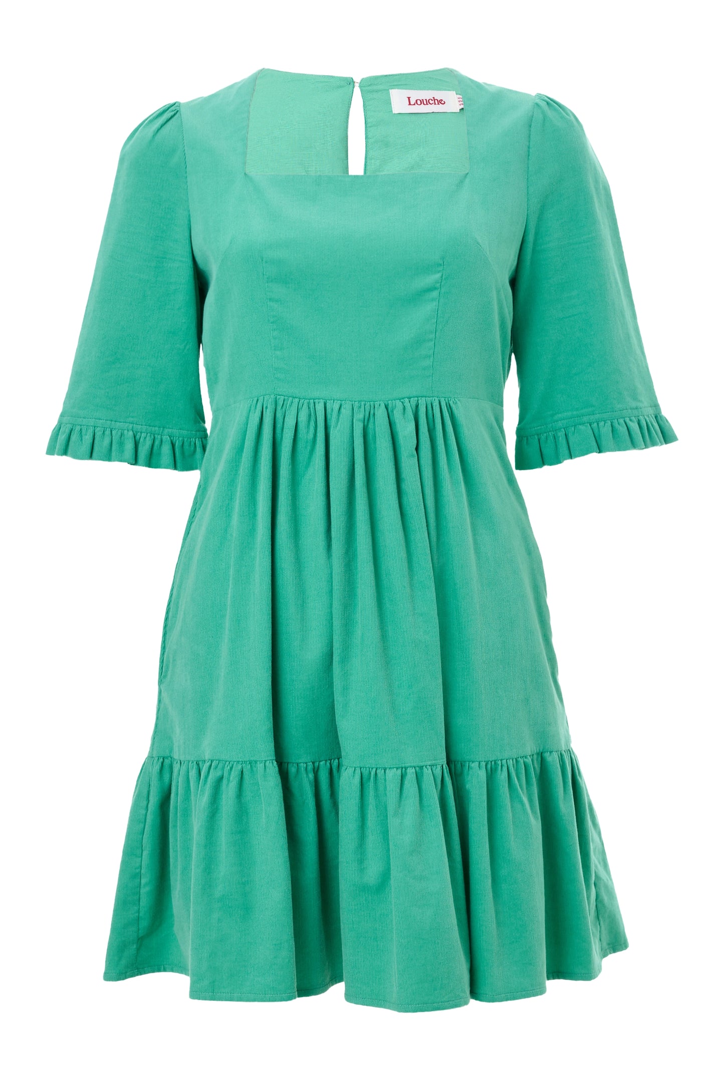 Sassa Lightweight Baby Cord Tiered Mini Dress - Green