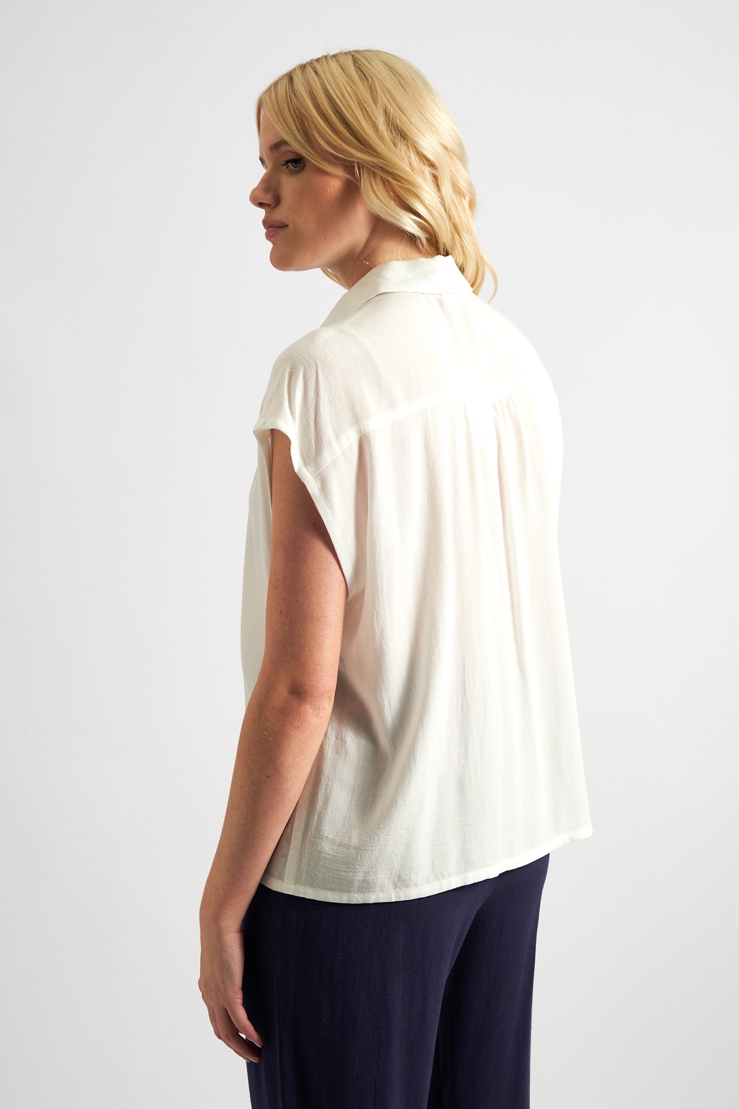 Shayla Moss Crepe Lace Trim Shirt