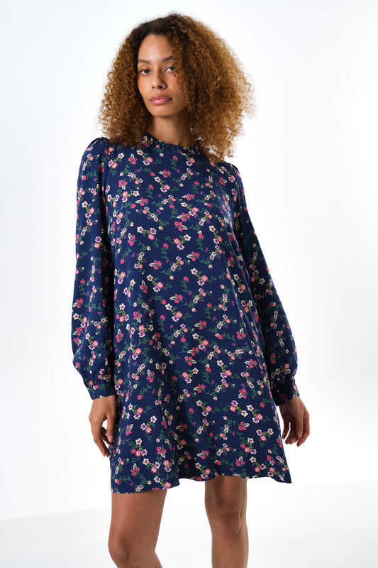 Sola Naïve Posy Print Long Sleeve Mini Dress - Navy