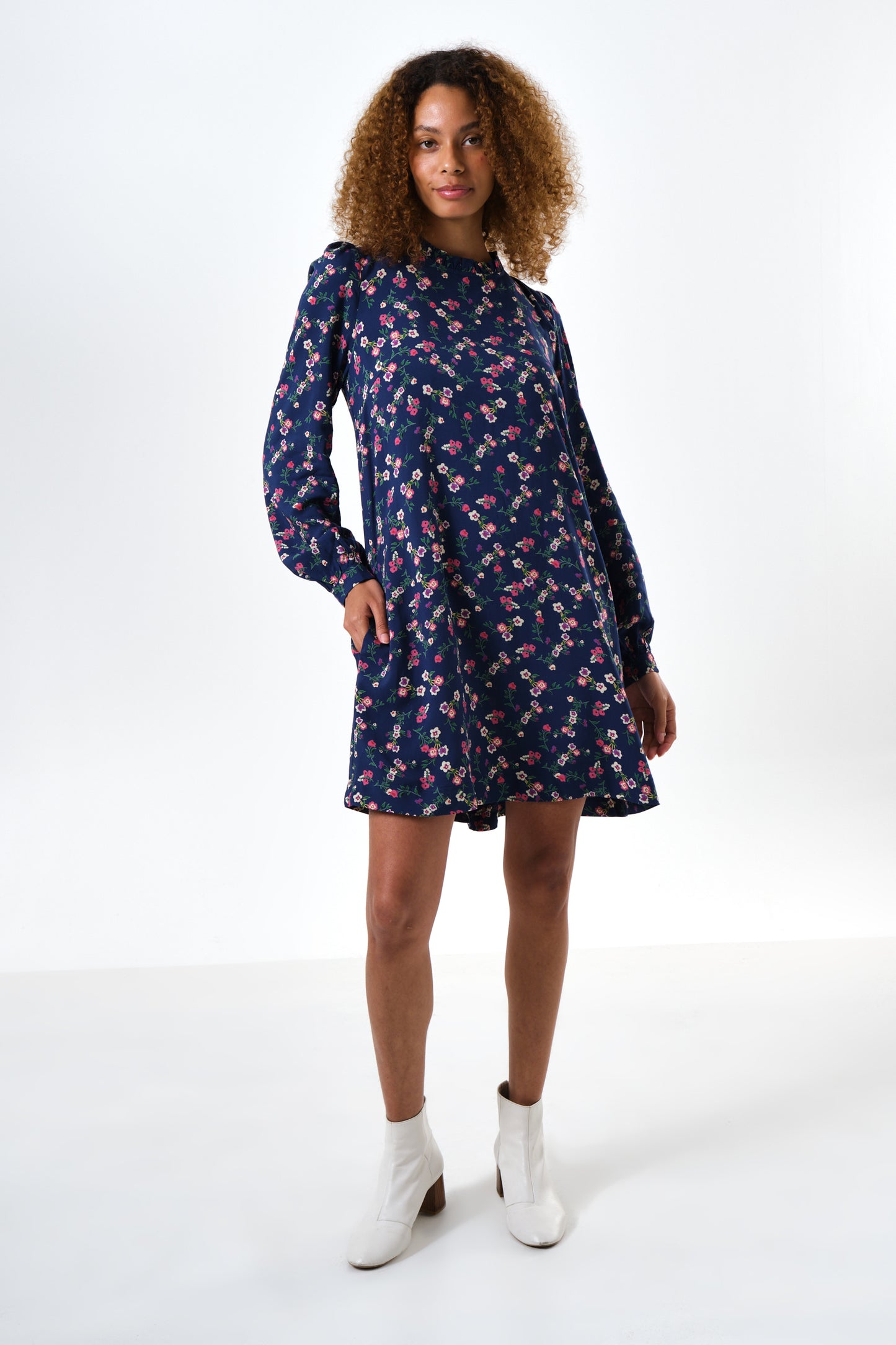 Sola Naïve Posy Print Long Sleeve Mini Dress - Navy