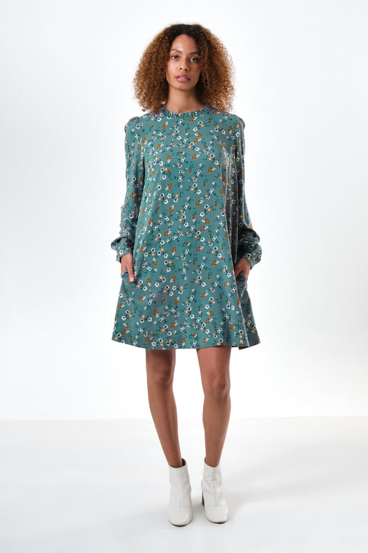 Sola Naïve Posy Print Long Sleeve Mini Dress - Teal