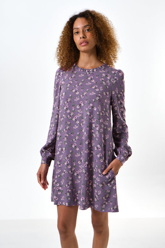 Sola Naïve Posy Print Long Sleeve Mini Dress - Violet