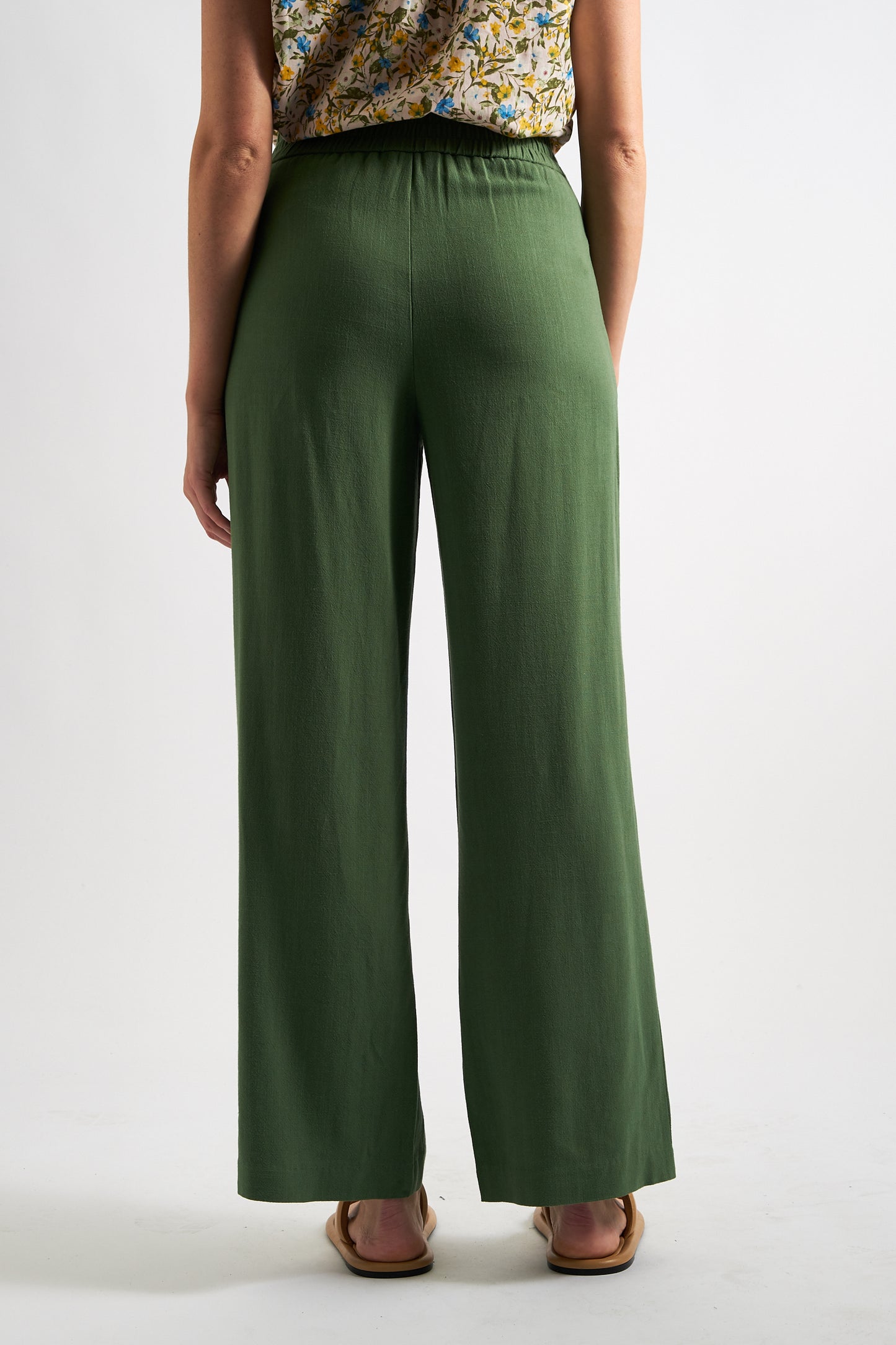 Tilde Linen Mix Straight Leg Trousers - Green