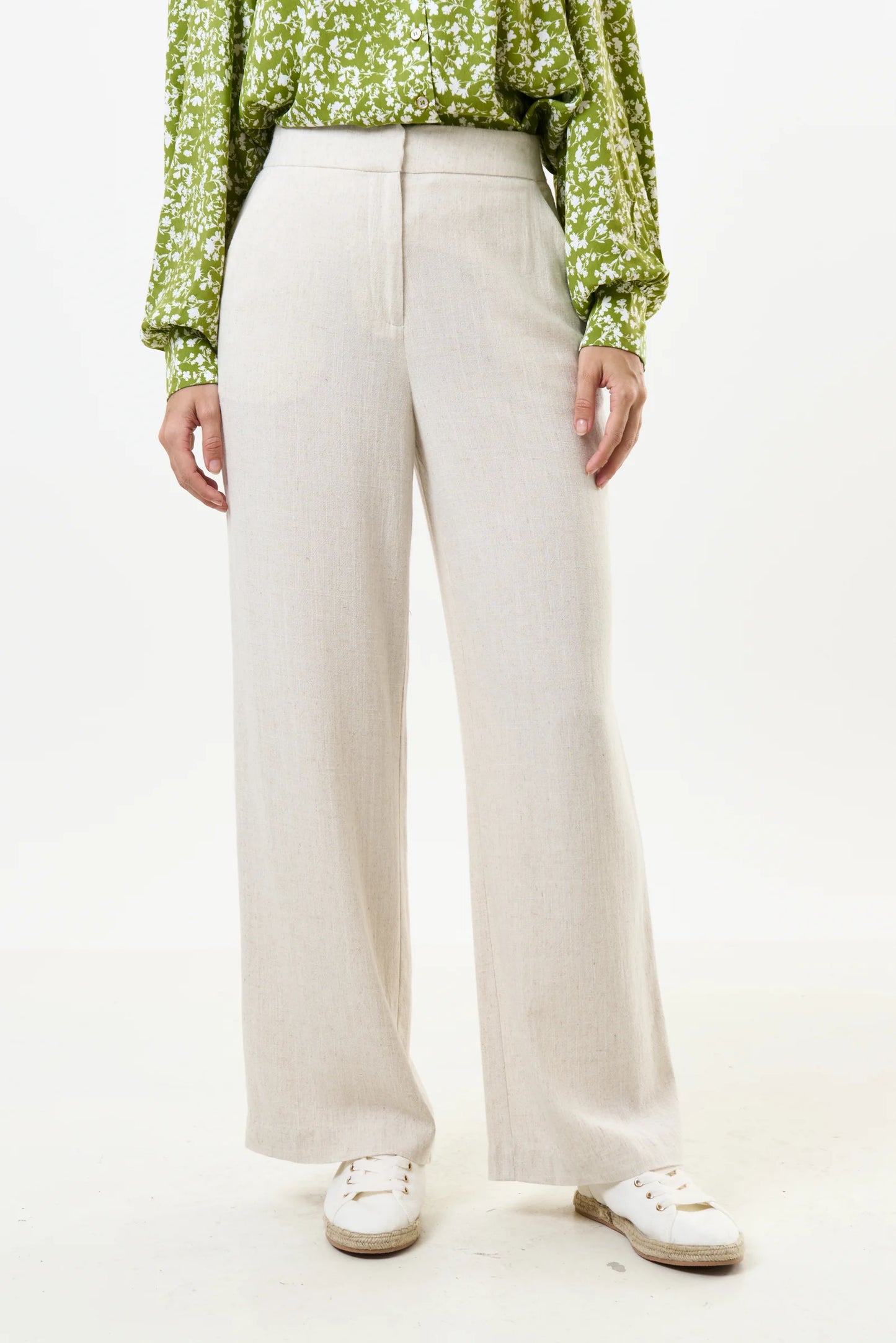 Tilde Linen Mix Wide Leg Trousers - Natural